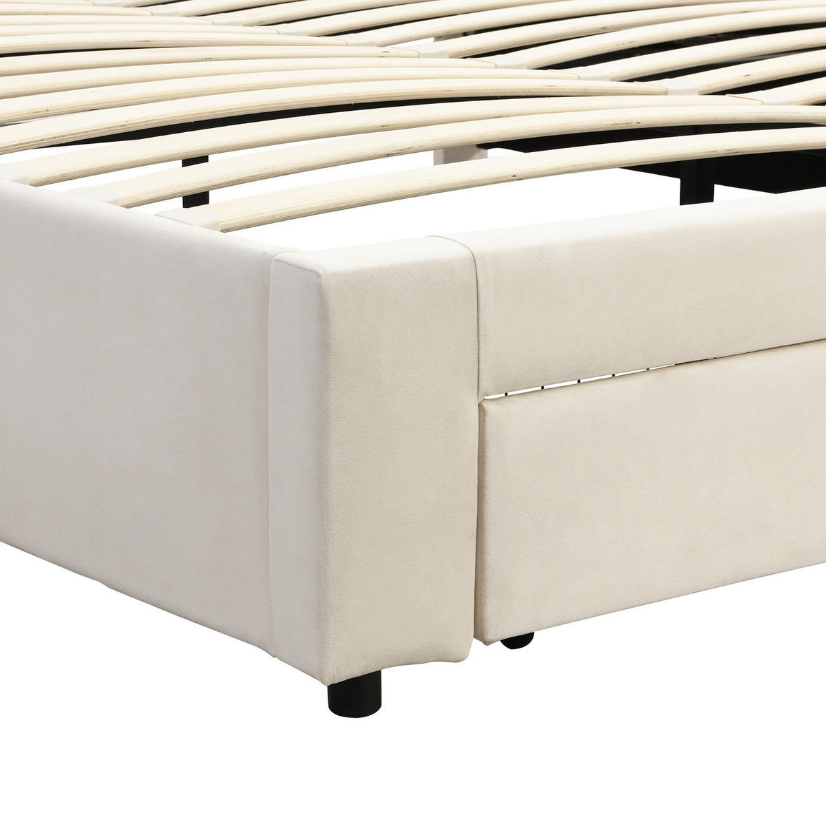 POLSTERBETT 160/200 cm in Beige Samt mit Schubladen - Beige, Holz/Textil (160/200cm) - KOMHTOM