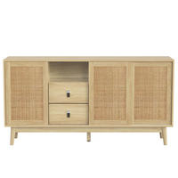 SIDEBOARD mit Schiebetüren und 2 Schubladen 155 x 38 x 80 cm Rattan Holz - Hellbraun, Holzwerkstoff (155/80/38cm) - Meubliv