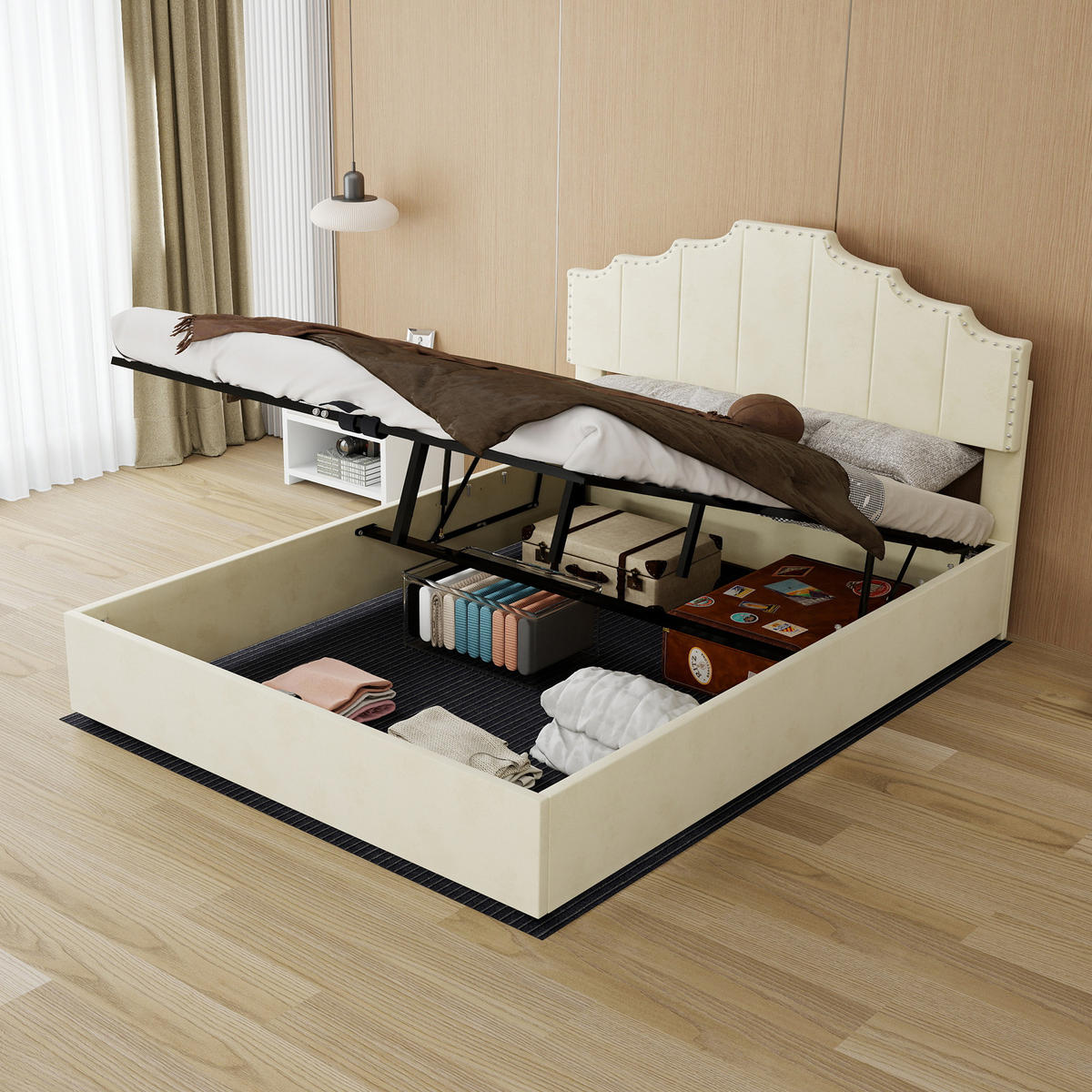 POLSTERBETT 140/200 cm in Beige mit Gepolstertem Kopfteil Stoff Designbett - Beige, Holzwerkstoff/Textil (140/200cm) - STILVORA