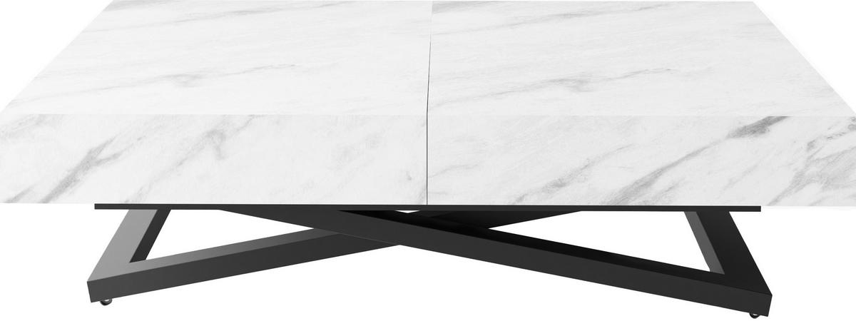 COUCHTISCH Cavetta U höhenverstellbar ausziehbar, Marmor Weiß 120-200/80/27-76 cm - Ecru/Schwarz, Holzwerkstoff/Metall (80/120/76cm) - WFL GROUP