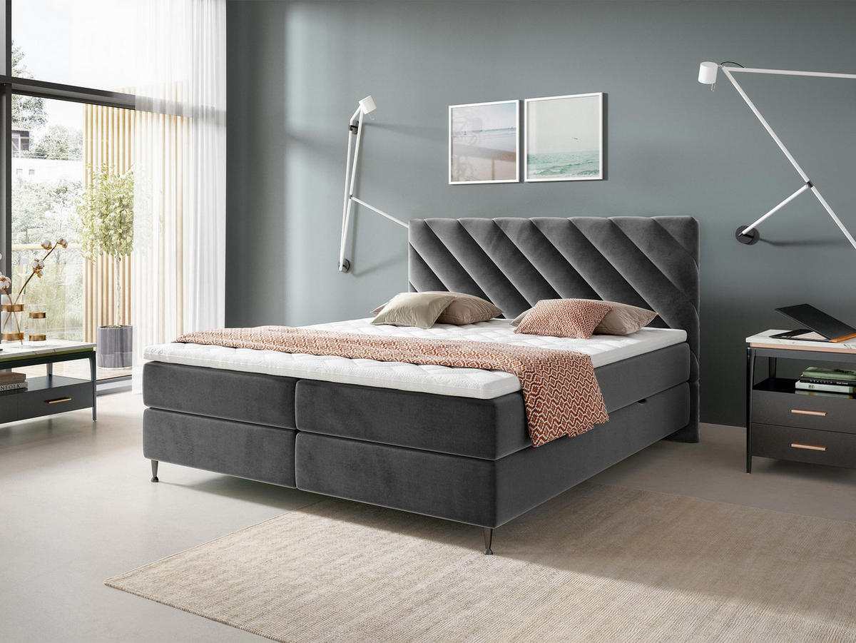 BOXBETT Enzo - Schwarz/Grau, Holz/Textil (180/200cm) - MIRJAN24