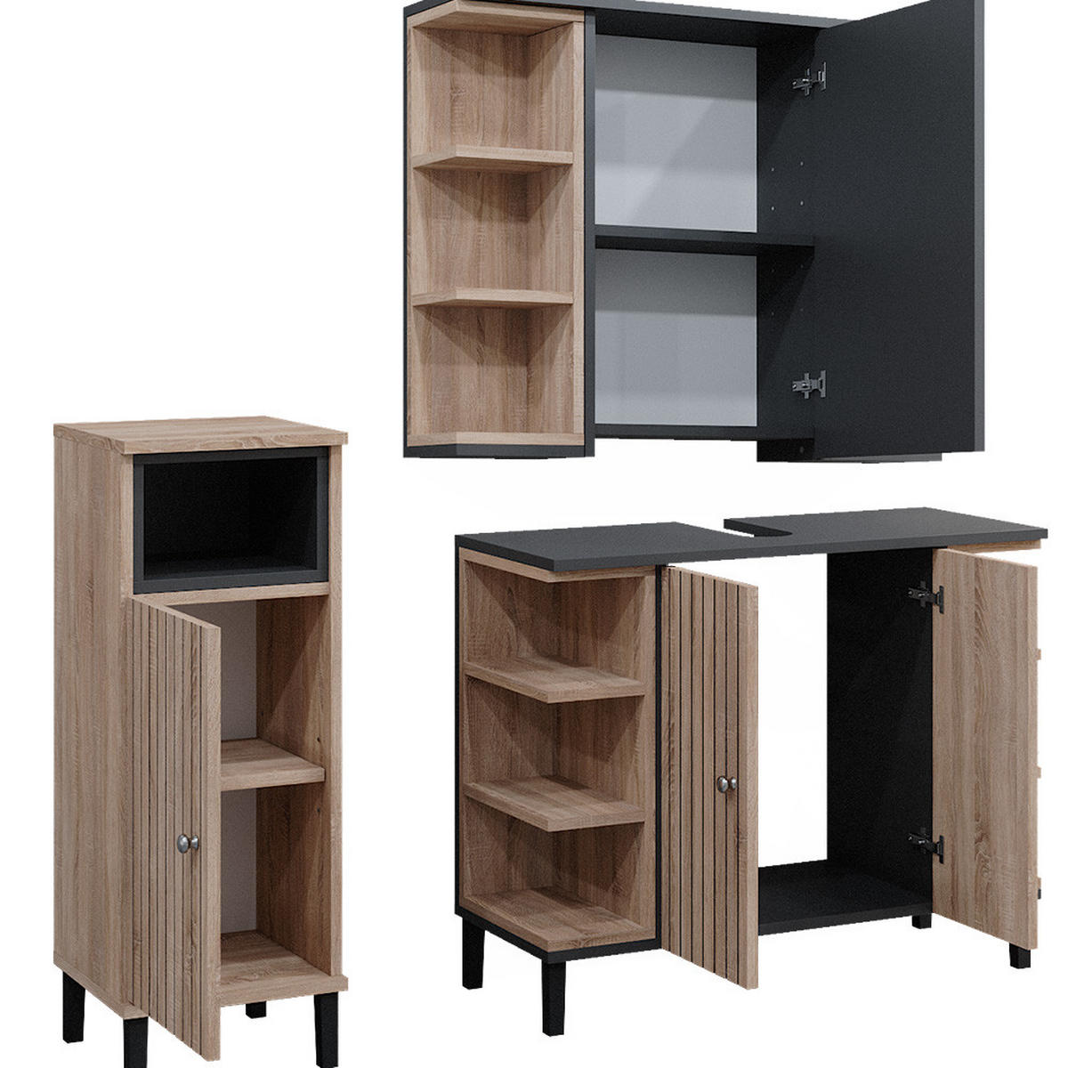 BADMÖBEL-SET Aquis Sonoma 3 Teile - Anthrazit/Sonoma Eiche, Holzwerkstoff (79.6/64/32cm) - Vicco