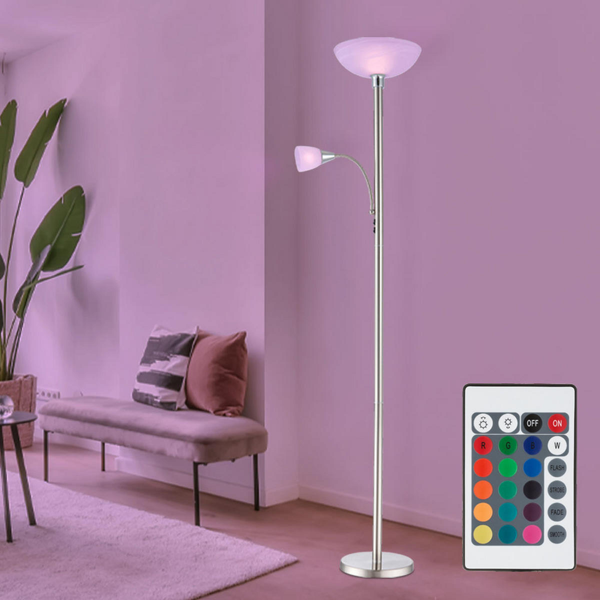 LED STEHLEUCHTE BLADE Silber - Silberfarben, Glas (30/11.2/178cm) - Globo Lighting