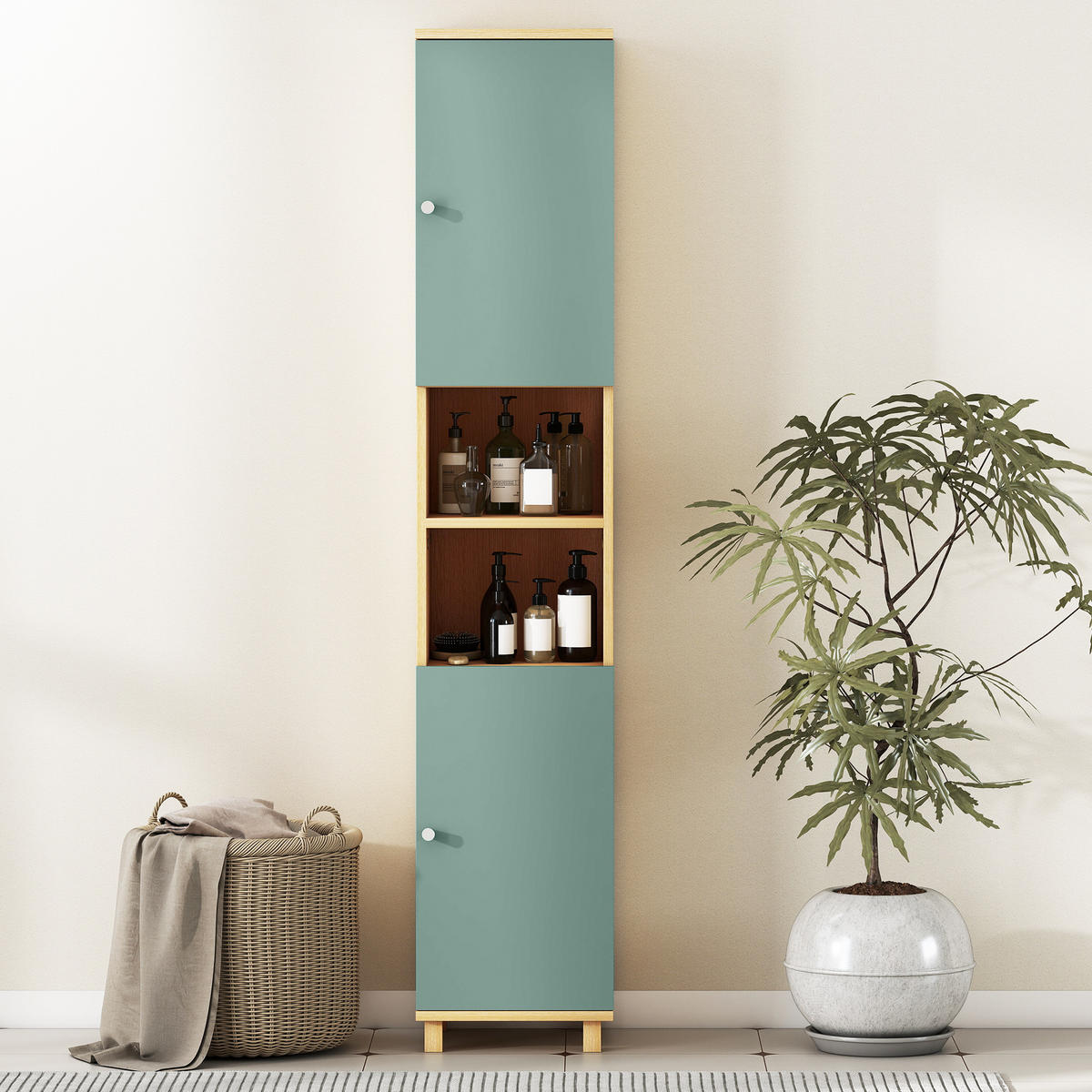 HOCHSCHRANK DE-12491 30/30/166 cm Grün - Grün, Holzwerkstoff (30/166/30cm) - ComfortXL