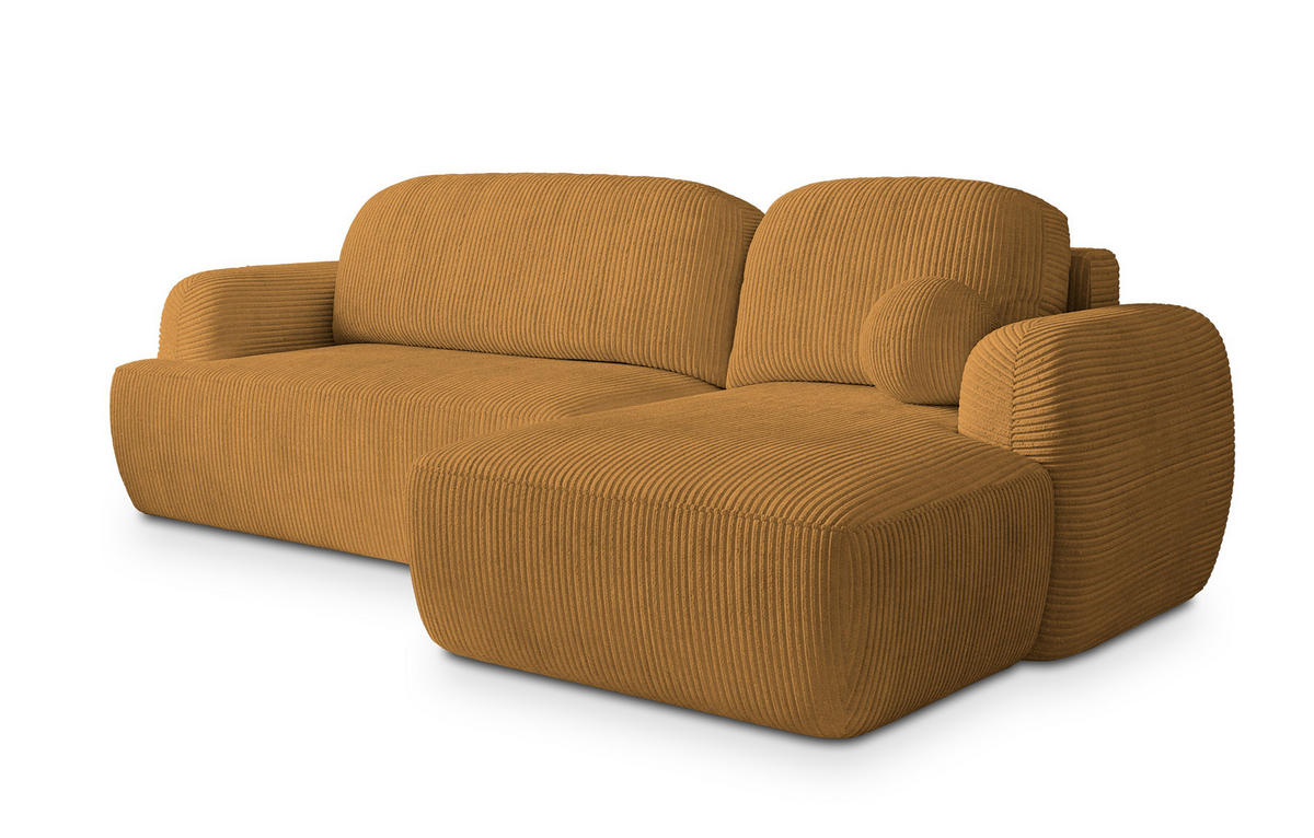 ECKSOFA MODENZA P R-S Gelb Kordstoff mit Schlaffunktion - Gelb, Holz (266/148cm) - MASSENO