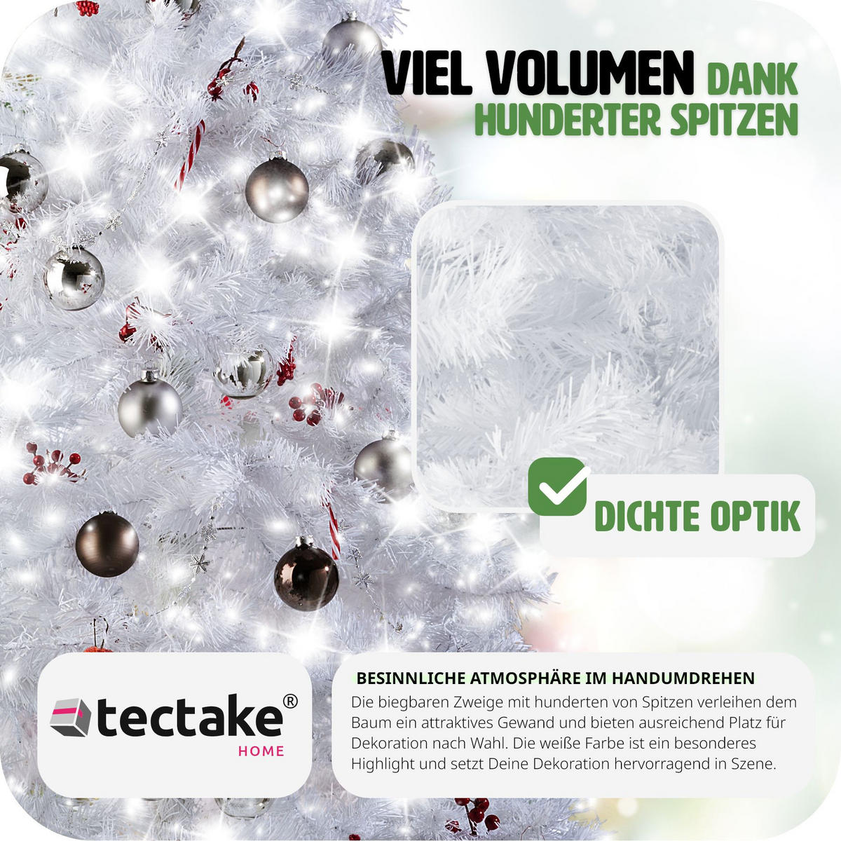 WEIHNACHTSBAUM ,inklusive Metallständer mit Kunststoffkappen,weiß - Weiß, Kunststoff (180cm) - tectake