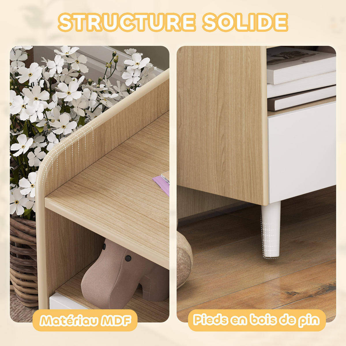 NACHTTISCH DE-18633 mit Schublade, offenem Fach Naturholz - Weiß, Holzwerkstoff (32.5/40/40cm) - ComfortXL