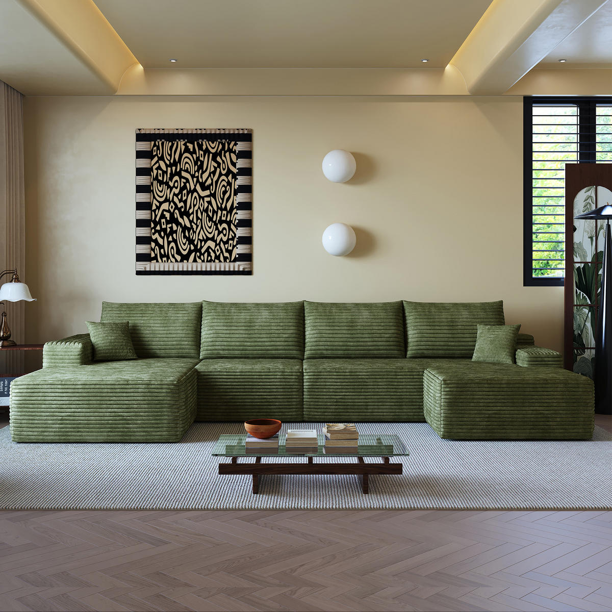 WOHNLANDSCHAFT DE-34857 U-Form 3-Sitzer Chaiselongue links Grün - Grün, Textil (175/83/270cm) - ComfortXL