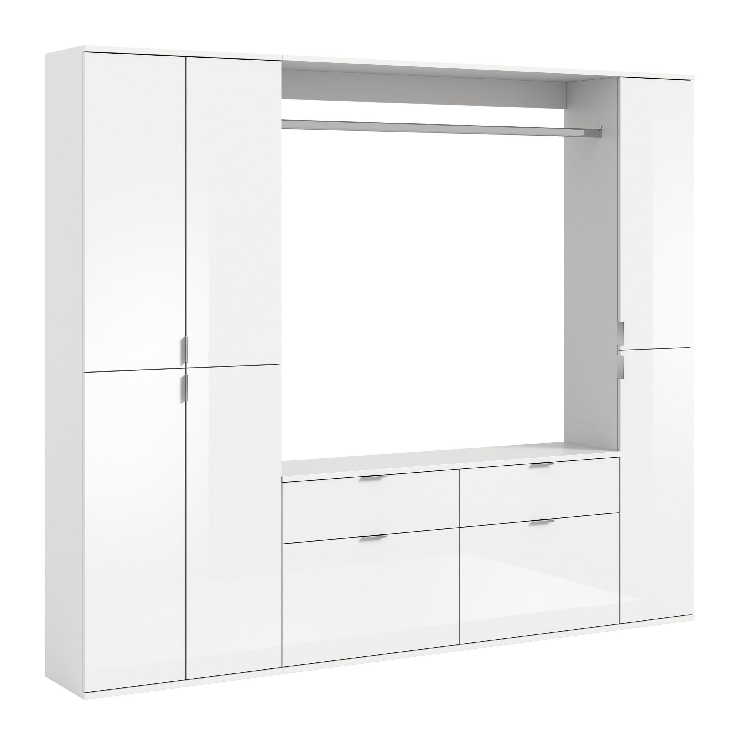 GARDEROBENKOMBINATION 4tlg. Projekt X Garderobe in weiß Nb. und weiß hochglanz B/H/T: 212x193x34 cm - Weiß, Holzwerkstoff (212/193/34cm)