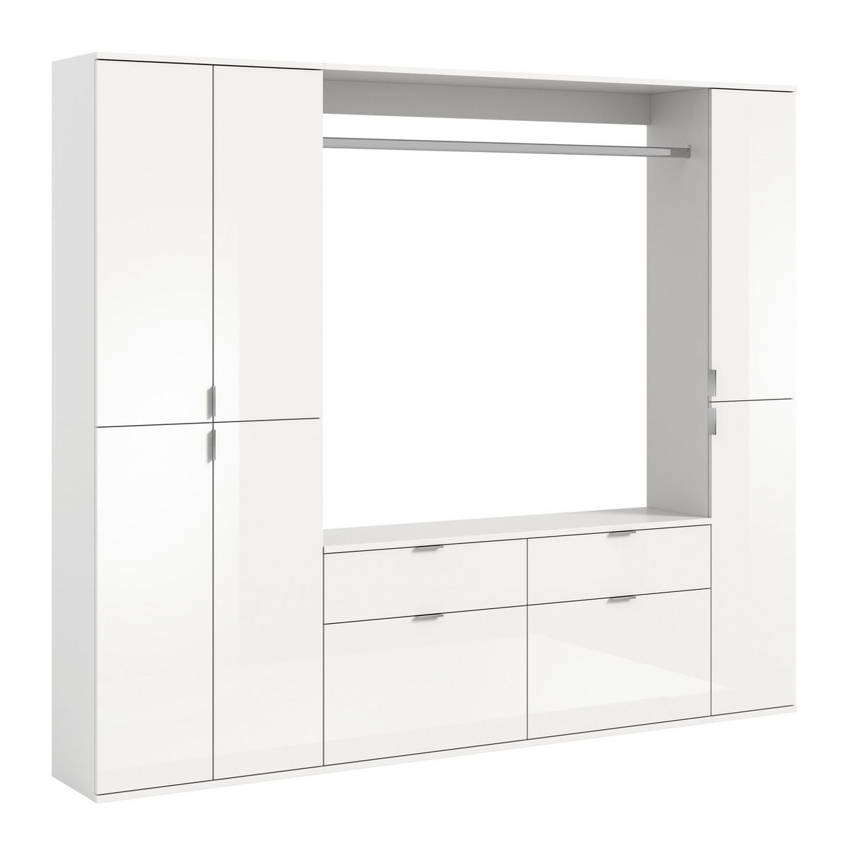 GARDEROBENKOMBINATION 4tlg. Projekt X Garderobe in weiß Nb. und weiß hochglanz B/H/T: 212x193x34 cm - Weiß, Holzwerkstoff (212/193/34cm)