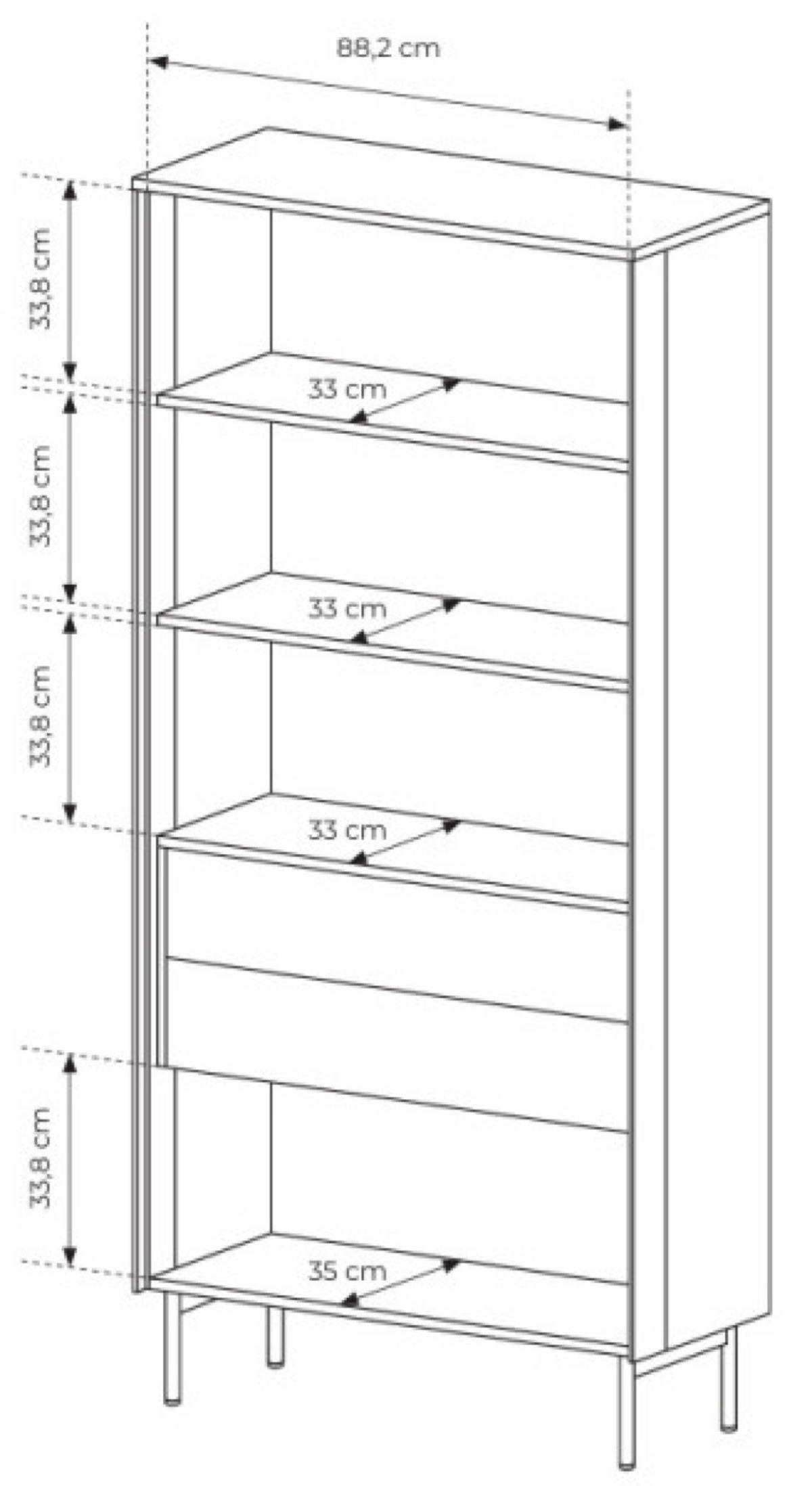 VITRINE Dunin Eiche Hoch 2D2S LED - Schwarz, Holzwerkstoff (91.5/194.6/39.3cm) - Sepro Meble