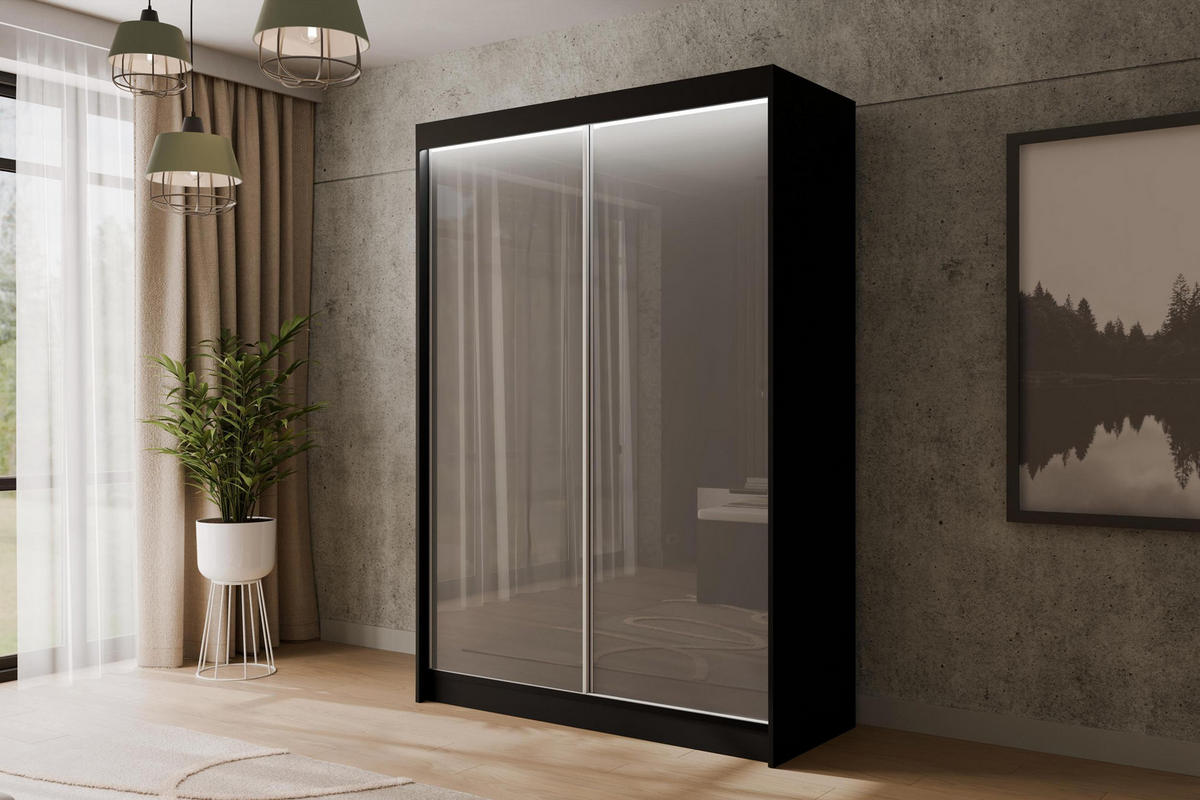 KLEIDERSCHRANK PEKA mit LED - 120 cm - Schwarz|Grau - Schwarz/Grau, Holzwerkstoff (120/215/61cm) - ALTDECOR