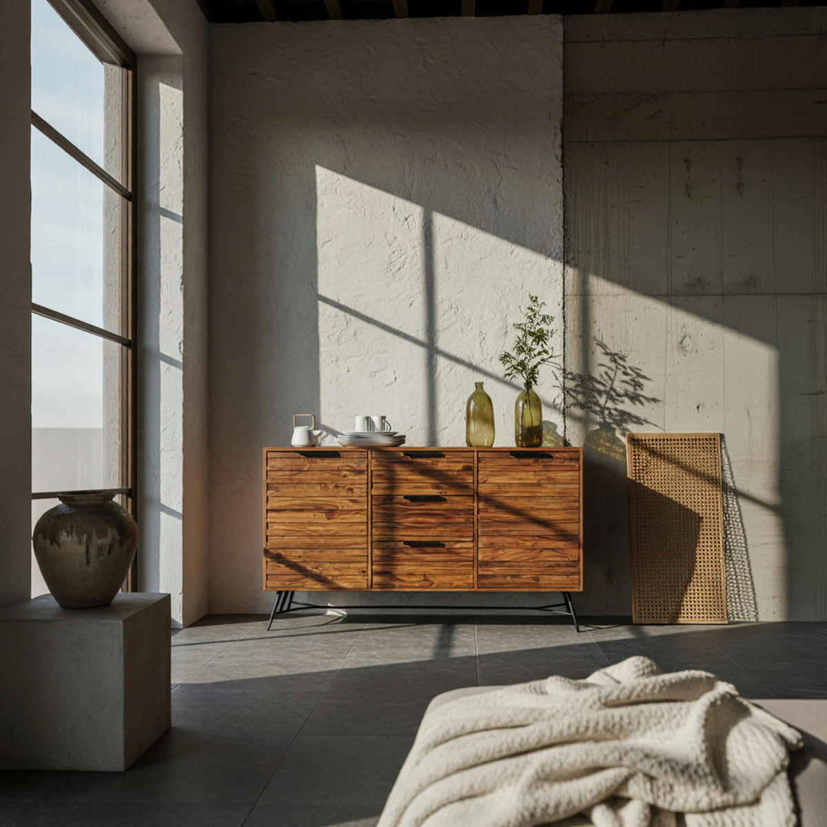 SIDEBOARD – FORMIO, Massivholz, 160x40x88 cm, Industrial-Stil - Schwarz/Braun, Holz/Metall (160/88/40cm) - KADIMA DESIGN