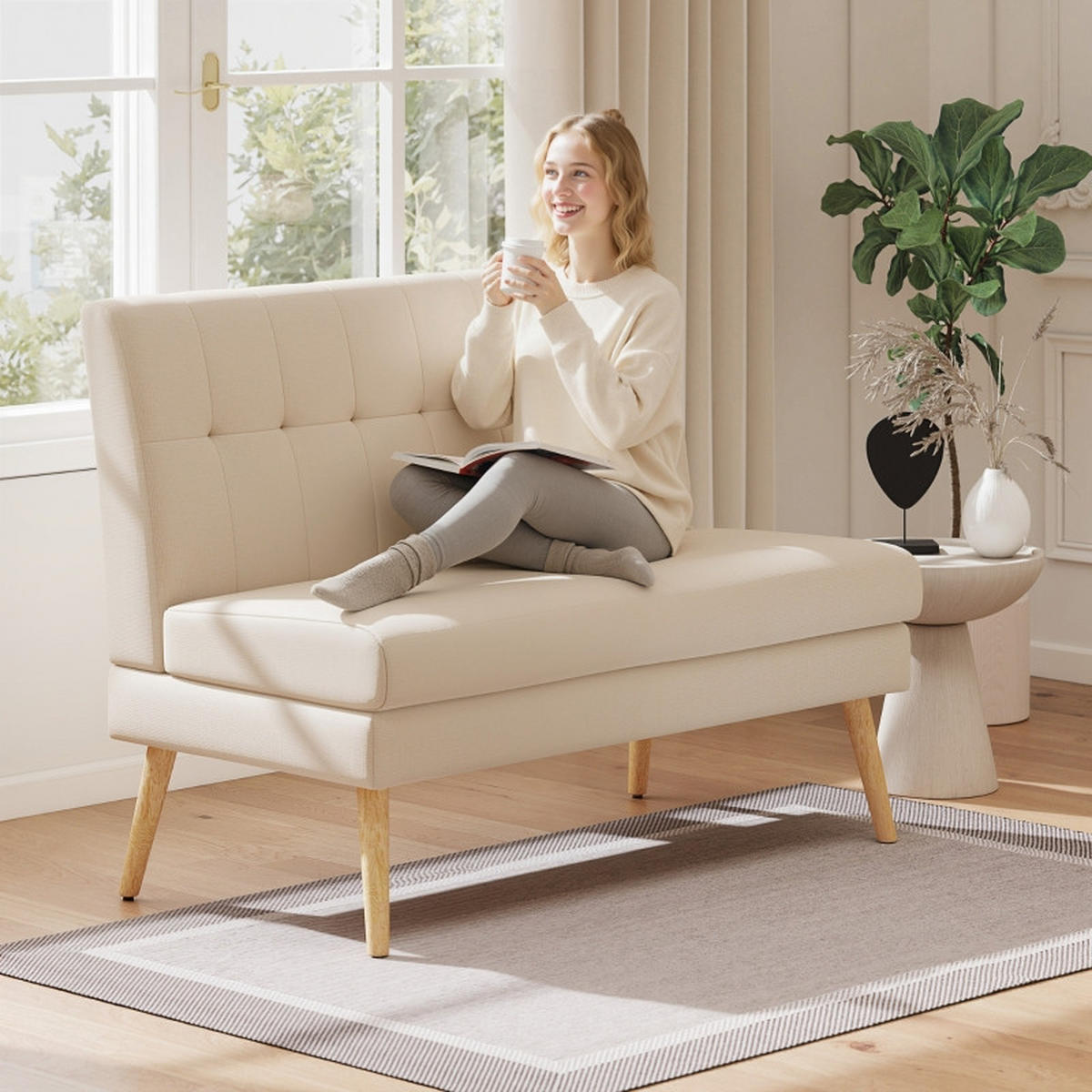 SCHLAFSOFA 118/49/90 cm in Leinenoptik Beige - Beige, Textil (118/90/68cm) - Oxeza
