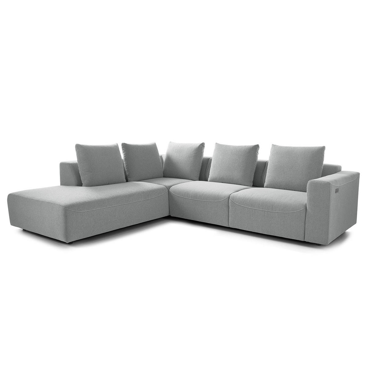 ECKSOFA mit Ottomane - Webstoff - Hellgrau/Schwarz, Kunststoff/Textil (283/237cm) - home24
