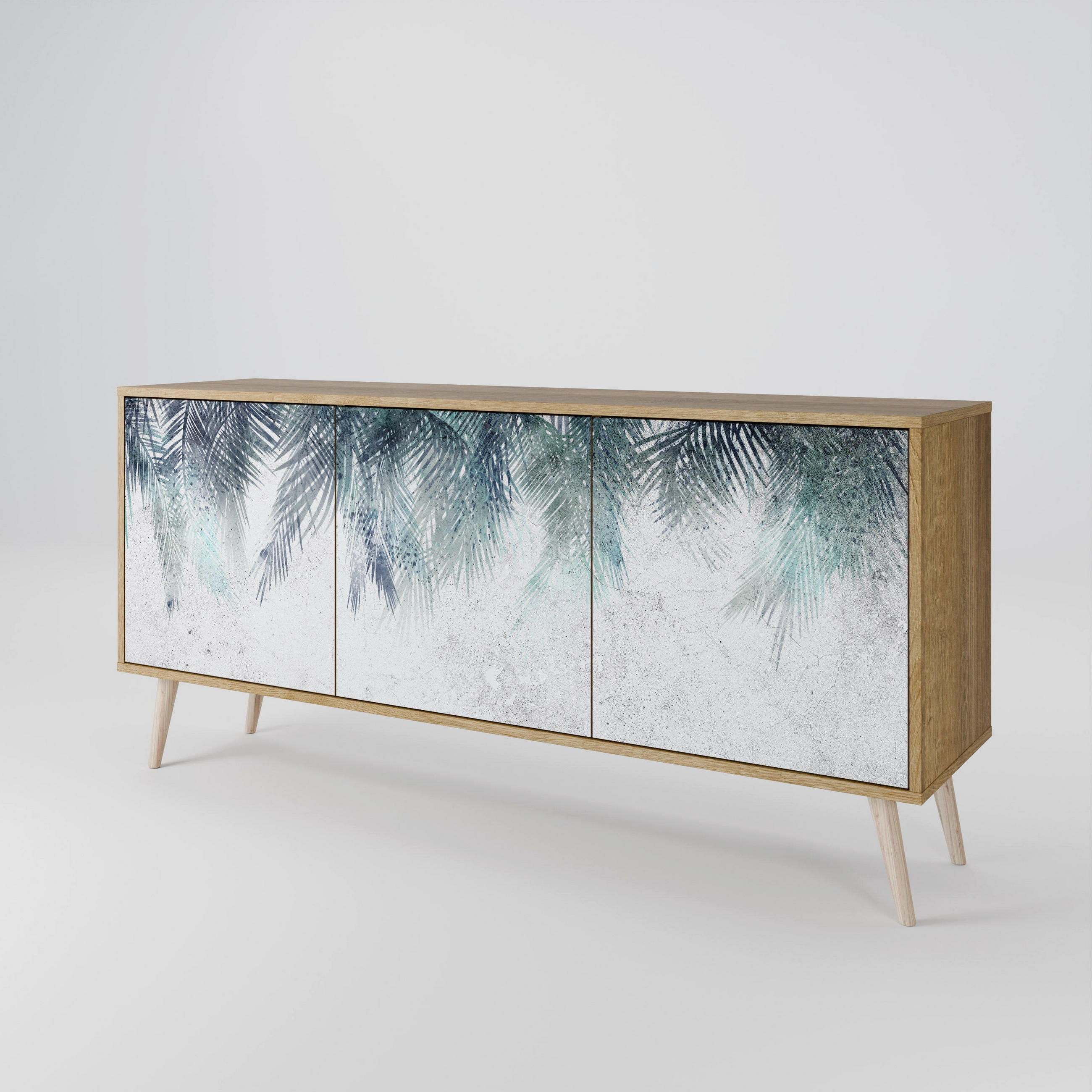 SIDEBOARD PALM VEIL, Eicheneffekt, 164,5x42x77,5 cm, 3 Türen - Eichefarben/Buchefarben, Holzwerkstoff/Buchenholz (164.5/77.5/42cm) - SpaceRebels