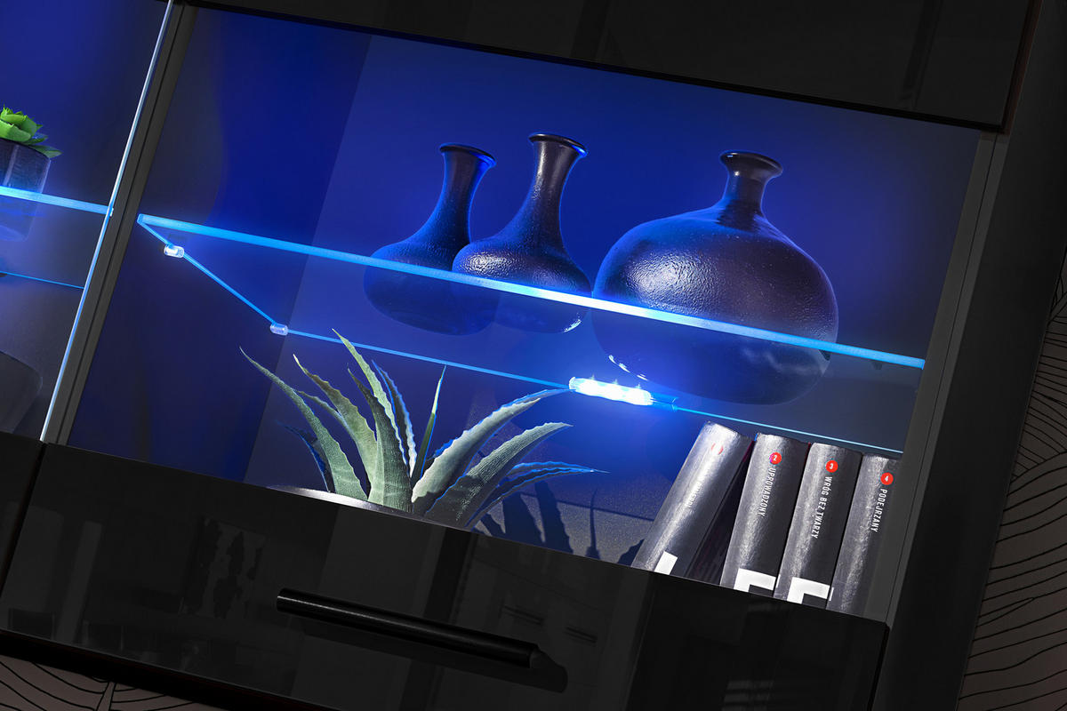 HÄNGEVITRINE SAVONA, Schwarz, LED Mehrfarbige - Schwarz, Glas/Holzwerkstoff (100/50/27.2cm) - Komodee