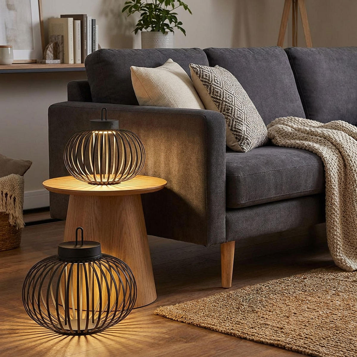LED PENDEL-/TISCHLEUCHTE GABBIA, Bambus, Schwarz, 2er Set - Schwarz, Holz (36/36/33cm)