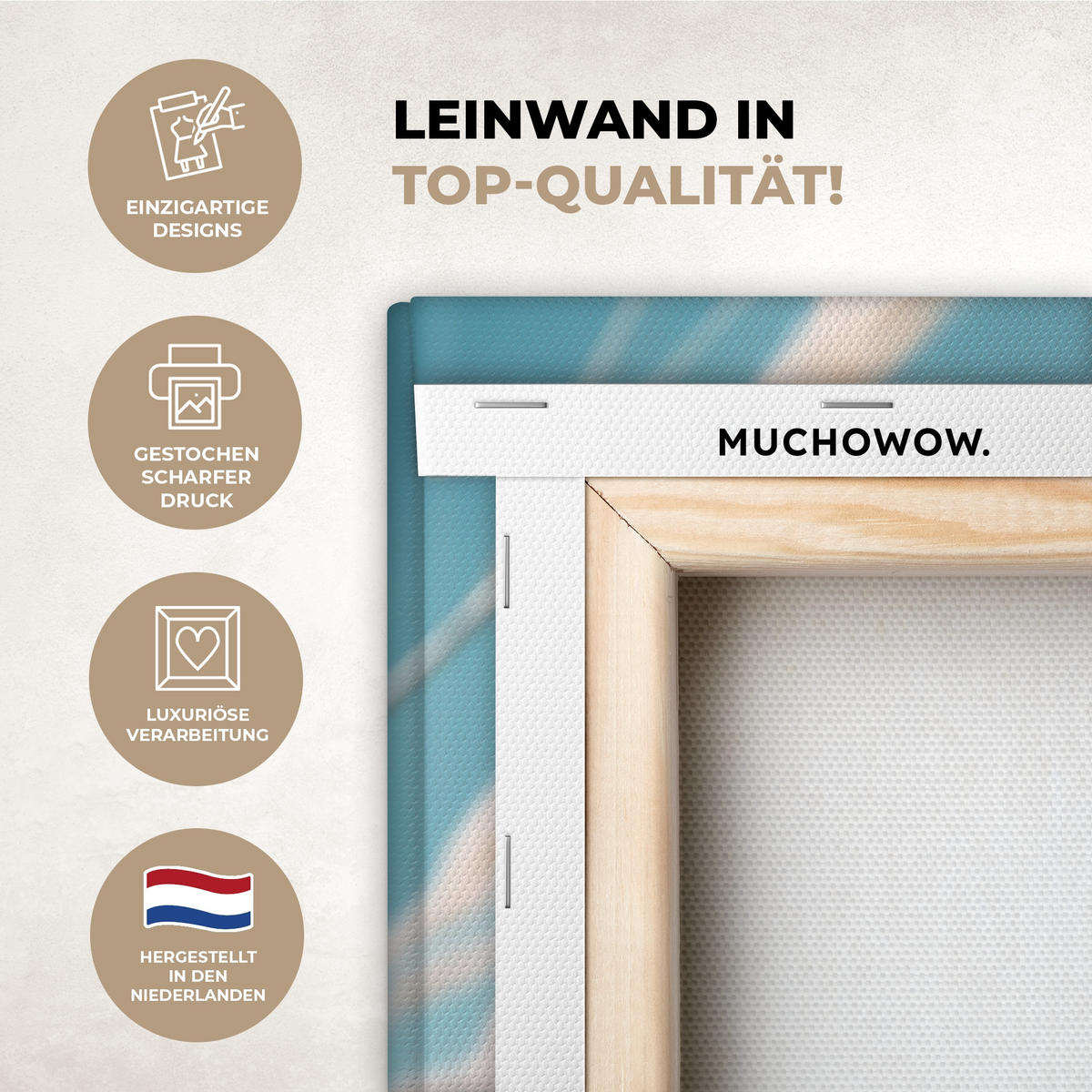 LEINWANDBILD Ziergras - Wind - Hellbraun XXL 150x100 cm - Hellblau, Textil (150/100cm) - MuchoWow