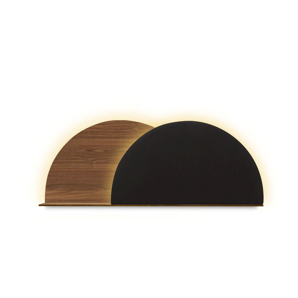 KOPFTEIL Alba mit Licht 150cm - Walnussfarben/Schwarz, Holz/Textil (150/60/14cm) - Woodendot