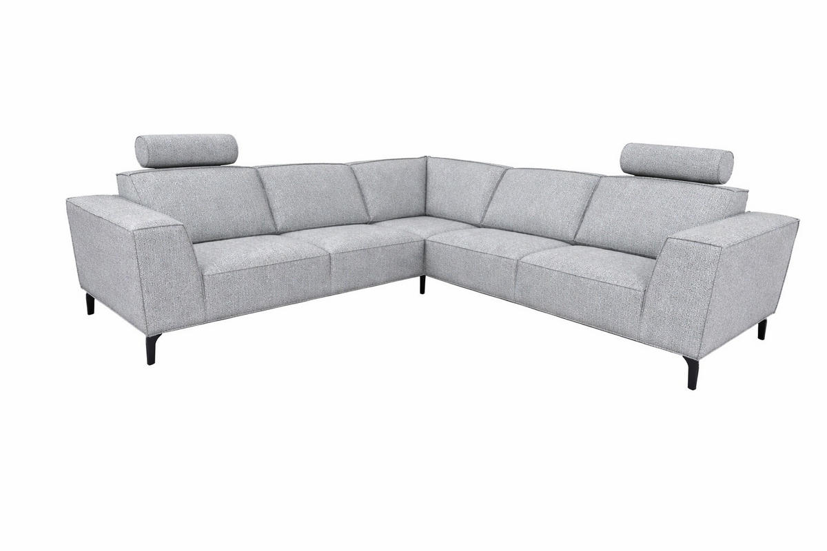 MODULARES Ecksofa Selena - Hellgrau, Verstellbare Kopfstützen und Metall Füßen - Hellgrau/Schwarz, Kunststoff/Textil (260/260cm) - KS Home Concept