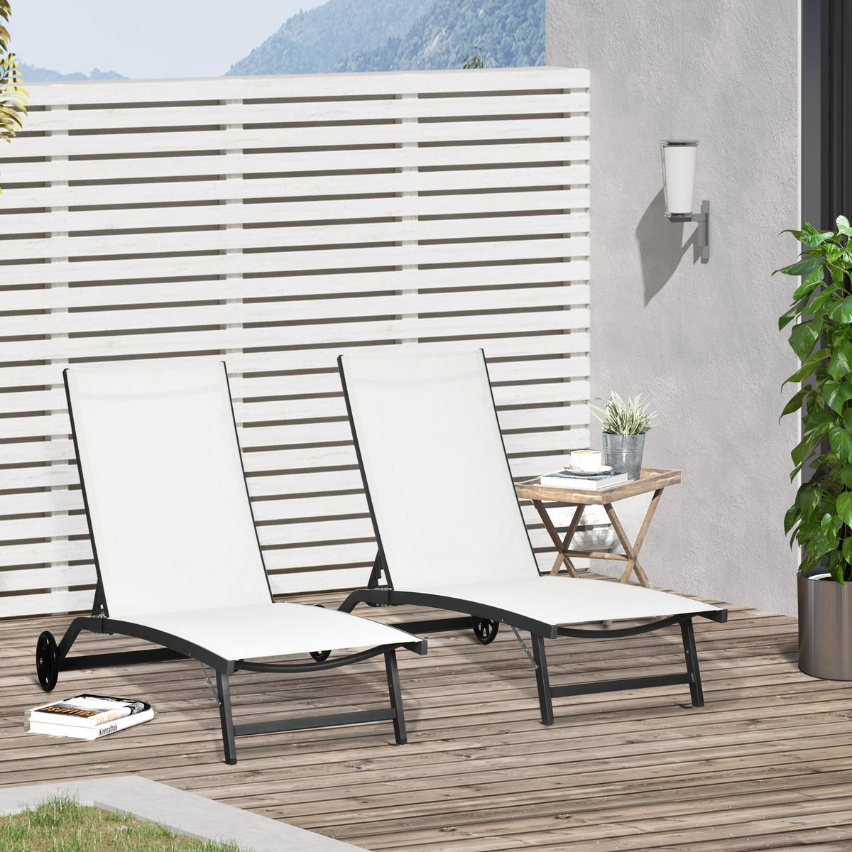 SONNENLIEGE 2er-Set Sonnenliegen mit verstellbarer Rückenlehne 66 x 165 x 102 cm ,Creme - Creme, Metall (66/102/165cm) - Vallsero