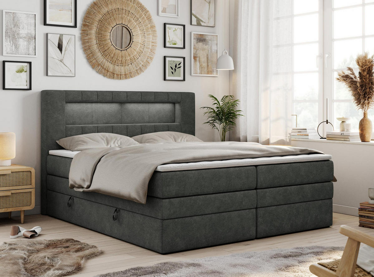 BOXSPRINGBETT GOLD-5 KING LED 160/200 Dunkelgrau Struktur - H3 - Dunkelgrau, Holz/Textil (160/200cm) - MKS