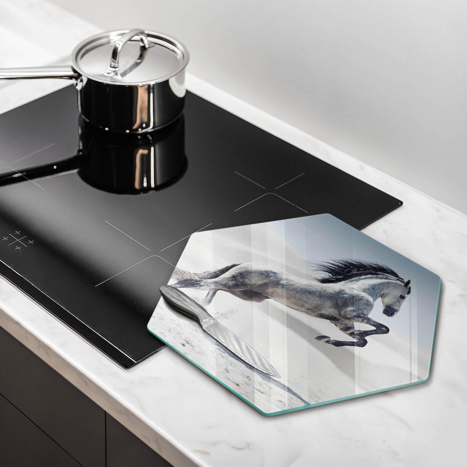 GLASPLATTE 40 cm Weißes rumänisches Pferd - Grau, Glas (40/40cm) - Wallfluent