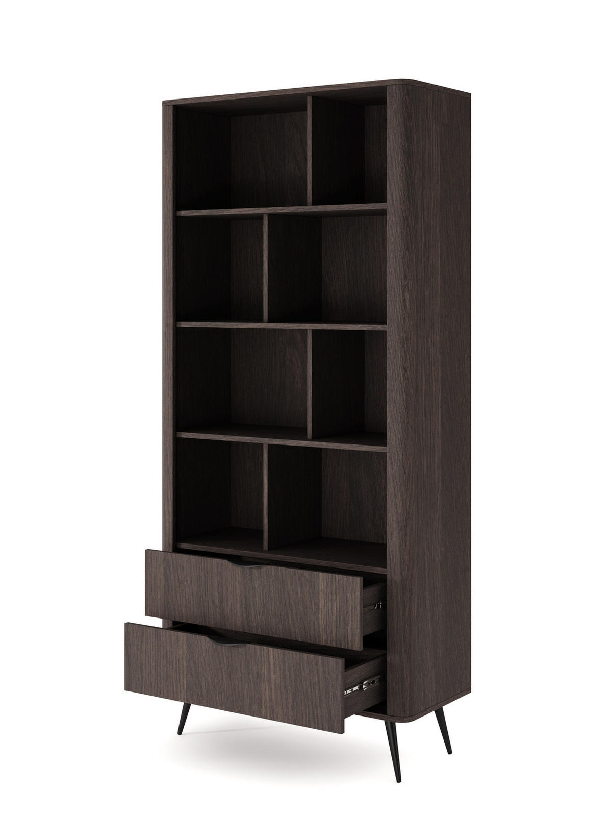 STANDREGAL Terzo 2S Eiche Dunin mit Schubladen - Schwarz Metallfüße - Eichefarben/Schwarz, Holz/Holzwerkstoff (88/194/38cm) - Ravio