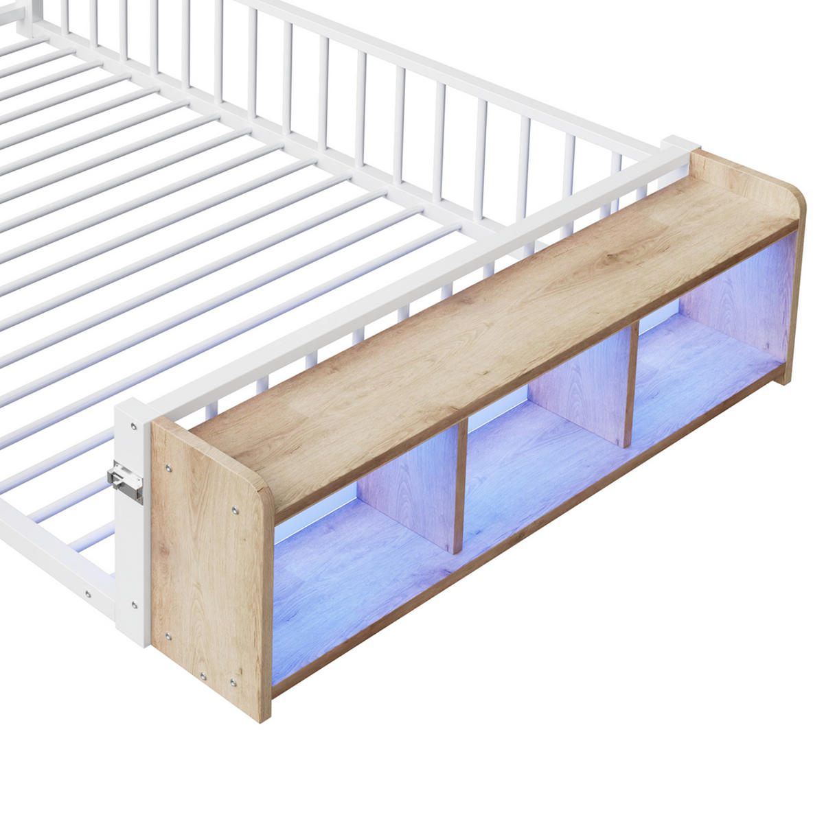 KINDERBETT 140/200 cm, Weiß mit Schutzgeländer und Stauraum - Weiß, Metall (140/200cm) - MIVRAY
