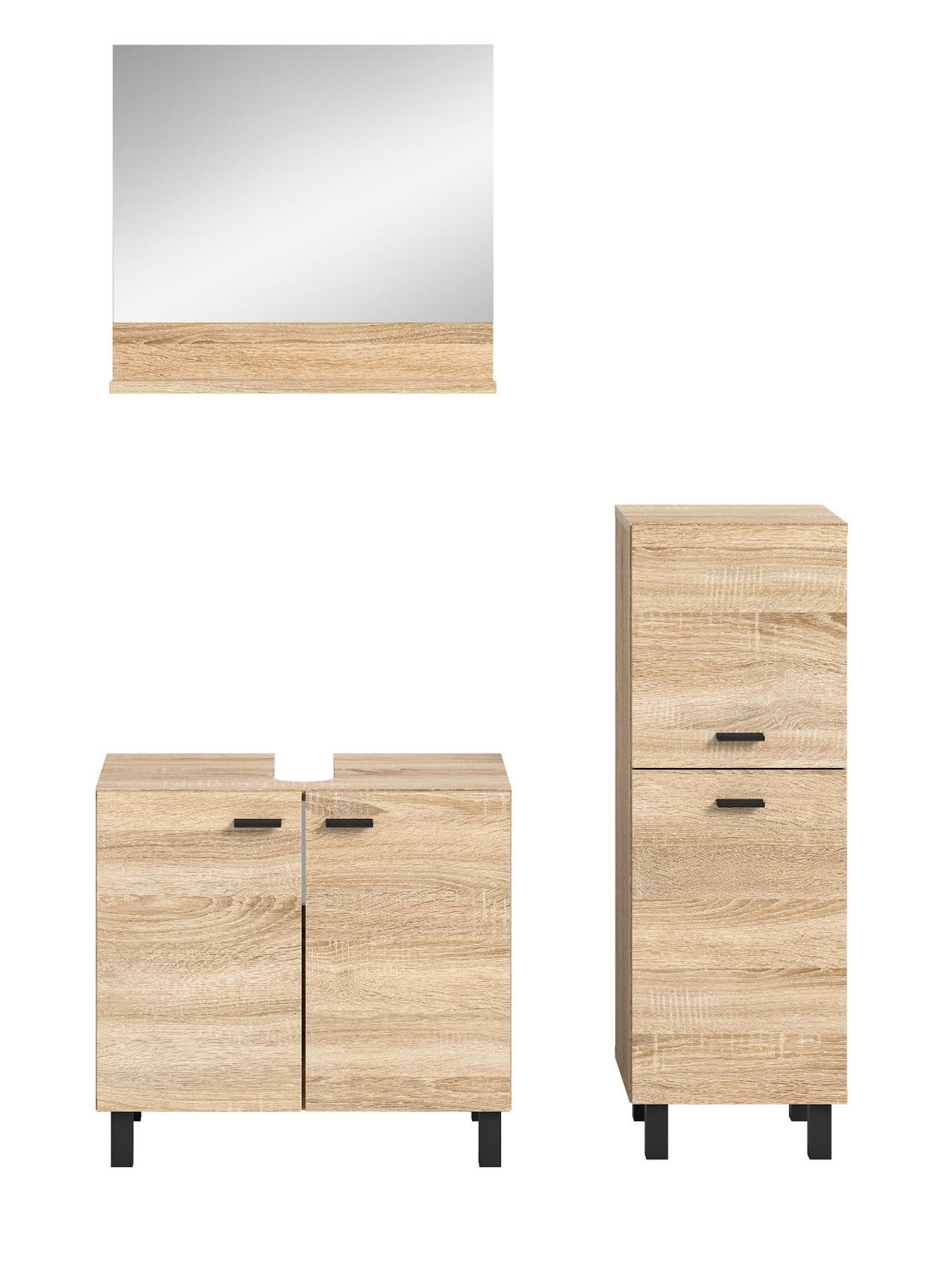 BADMÖBEL-SET Eiche 3-teilig 100 cm, Komplettset hängend oder stehend - Eichefarben, Glas/Holzwerkstoff (102/186/33cm) - Inn.Furn