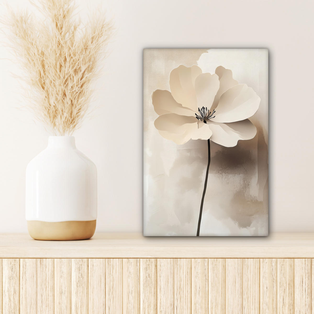 LEINWANDBILD Blume - Beige - Farbe - Schatten Deko Wohnzimmer 20x30 cm - Creme, Textil (20/30cm) - MuchoWow