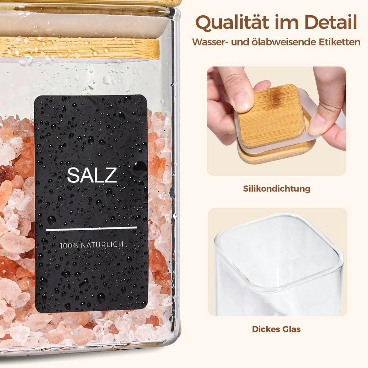 GEWÜRZGLÄSER 16-teiliges Set 120 ml Glas mit Holzdeckel - Multicolor, Glas (6/6.6/6cm)
