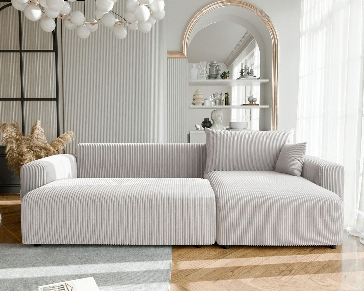 ECKSOFA Luna Max Mit Schlaffunktion - Weiß, Holzwerkstoff/Textil (145/278cm) - Fun Möbel