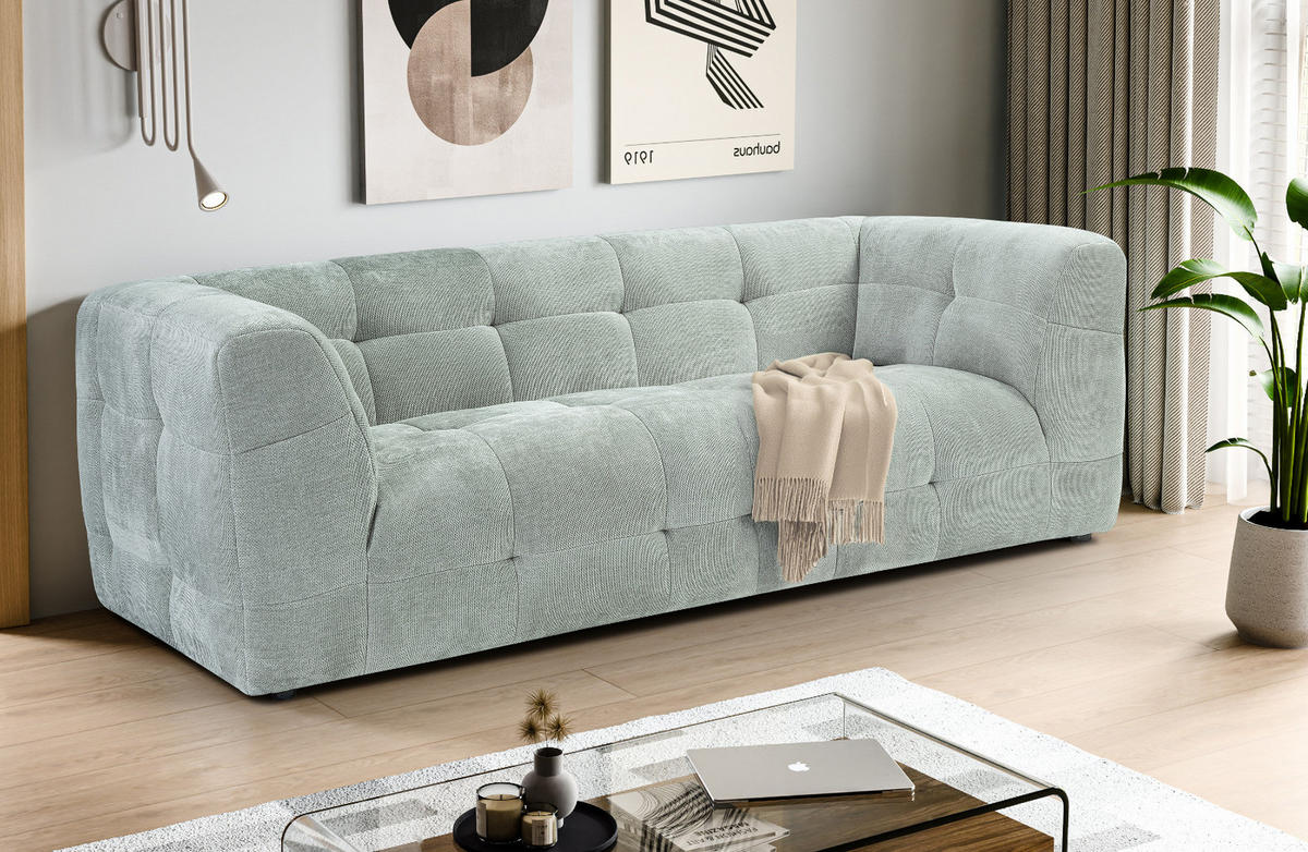 SOFA mintblau Strukturstoff, Couch 2,5-Sitzer 217 cm mit Steppoptik - Blau, Holz/Textil (217/72/96cm) - Inn.Furn