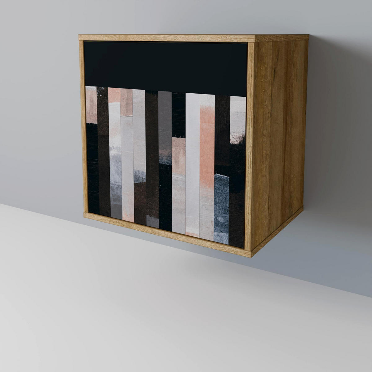 SIDEBOARD COLLAGE OF RECTANGLES, Eichefarben, 57,5x42x72,5 cm, Schwarze Metallfüße - Eichefarben/Multicolor, Holzwerkstoff/Metall (57.5/72.5/42cm) - SpaceRebels