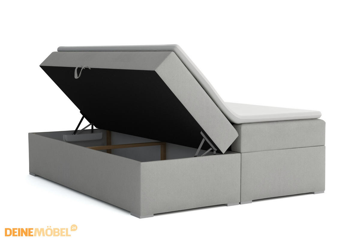 BOXBETT CARLY 140/200 in Cord Hellgrau mit Taschen-Federkernmatratzen 7 Zonen H4 - Hellgrau, Holz/Holzwerkstoff (140/200cm) - Deine Möbel 24