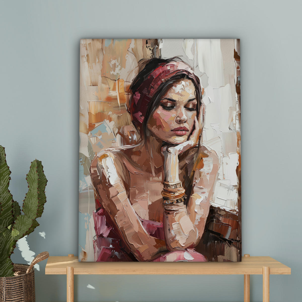 LEINWANDBILD Frau - Lackierung - Porträt - Modern Wandbild Wohnzimmer 60x80 cm - Altrosa, Textil (60/80cm) - MuchoWow