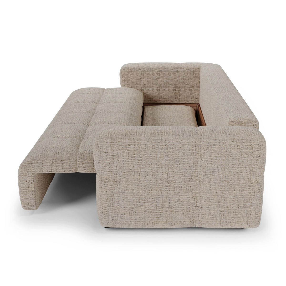 SCHLAFSOFA mit Stauraum VIBE Kettgewebe mit weichem Griff Beige 247cm - Beige, Textil (247/90/102cm) - Premium Interiors