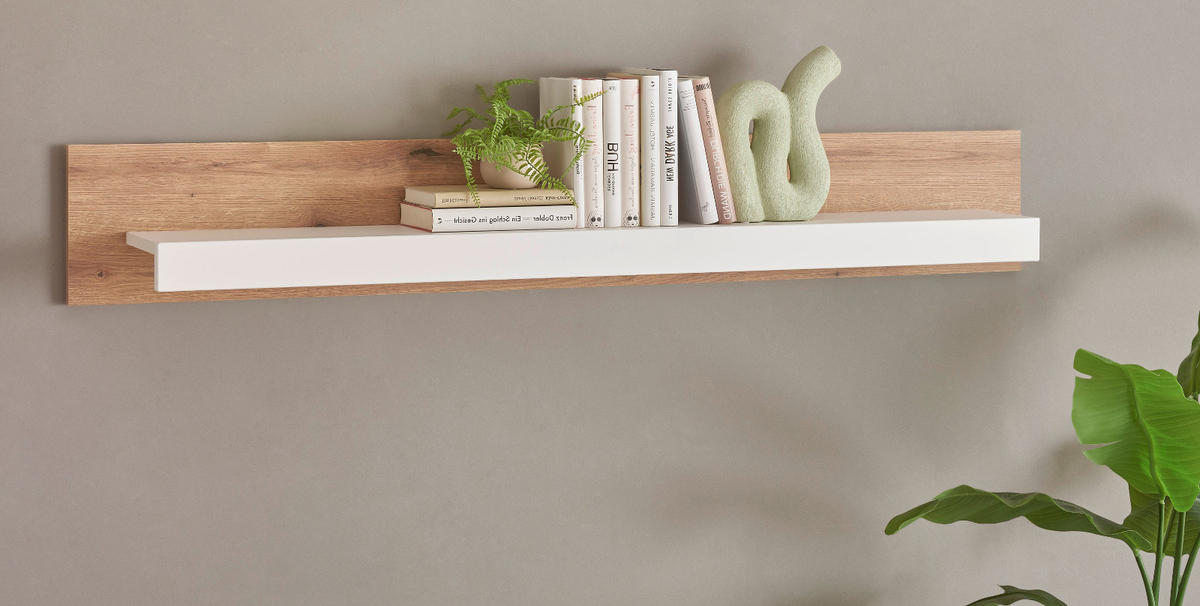 WANDBOARD weiß matt, Evoke Eiche, Wandregal 150 cm - Eichefarben/Weiß, Holzwerkstoff (150/22/20cm) - Furn.Design