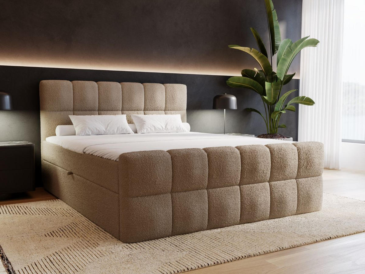 BOXBETT Alicante 200x200 Bouclé-Stoff Braun - Braun, Holz/Textil (200/200cm) - Graingold