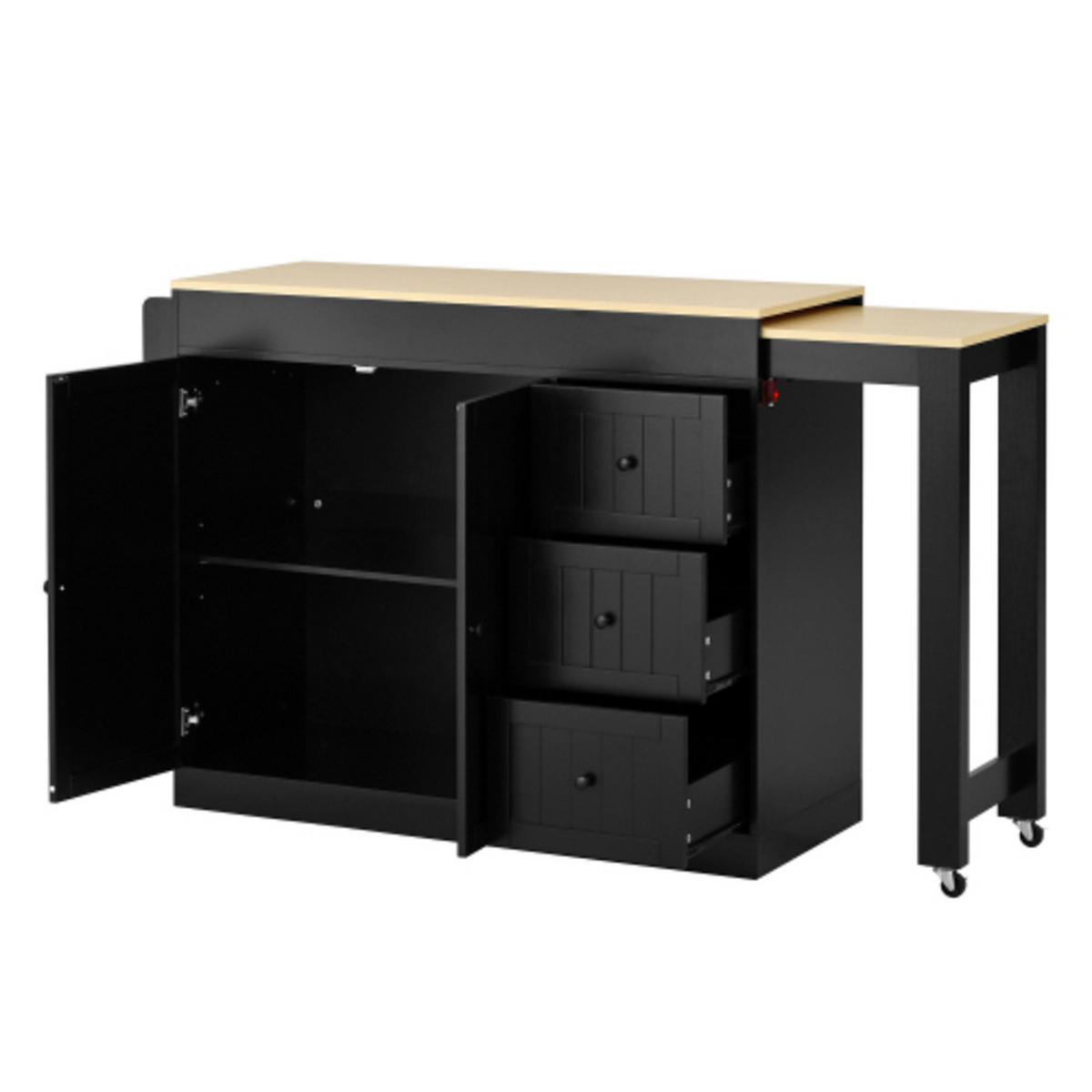KÜCHENINSEL mit seitlich ausziehbarer Arbeitsplatte schwarz 112-186,8×45×93 cm aus MDF - Schwarz, Holzwerkstoff (186.8/93/45cm) - Luhomfu