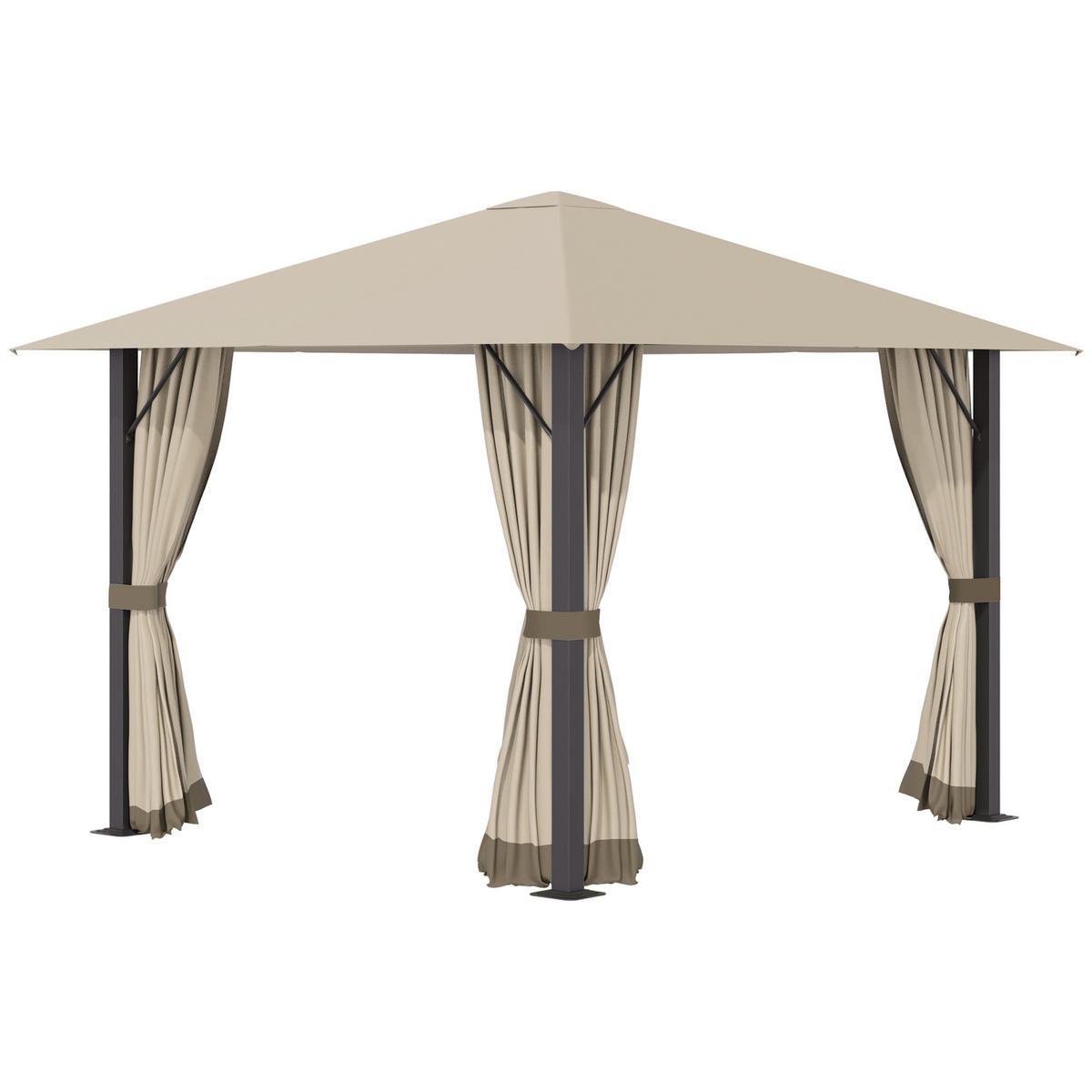 PAVILLON, Khaki, Aluminium, Stahl, Polyester - Braun, Metall (297/2.6/297cm) - Outsunny