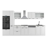 KÜCHENZEILE R-Line Weiß Landhaus/Weiß 350 cm mit Hochschrank, ohne AP - Creme/Weiß, Holzwerkstoff (350/81.6/46cm) - Vicco