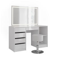 SCHMINKTISCH Sherry Weiß/Weiß Hochglanz 128.2 cm mit LED-Spiegel und Hocker - Weiß Hochglanz, Holzwerkstoff (128.2/76/50.1cm) - Vicco
