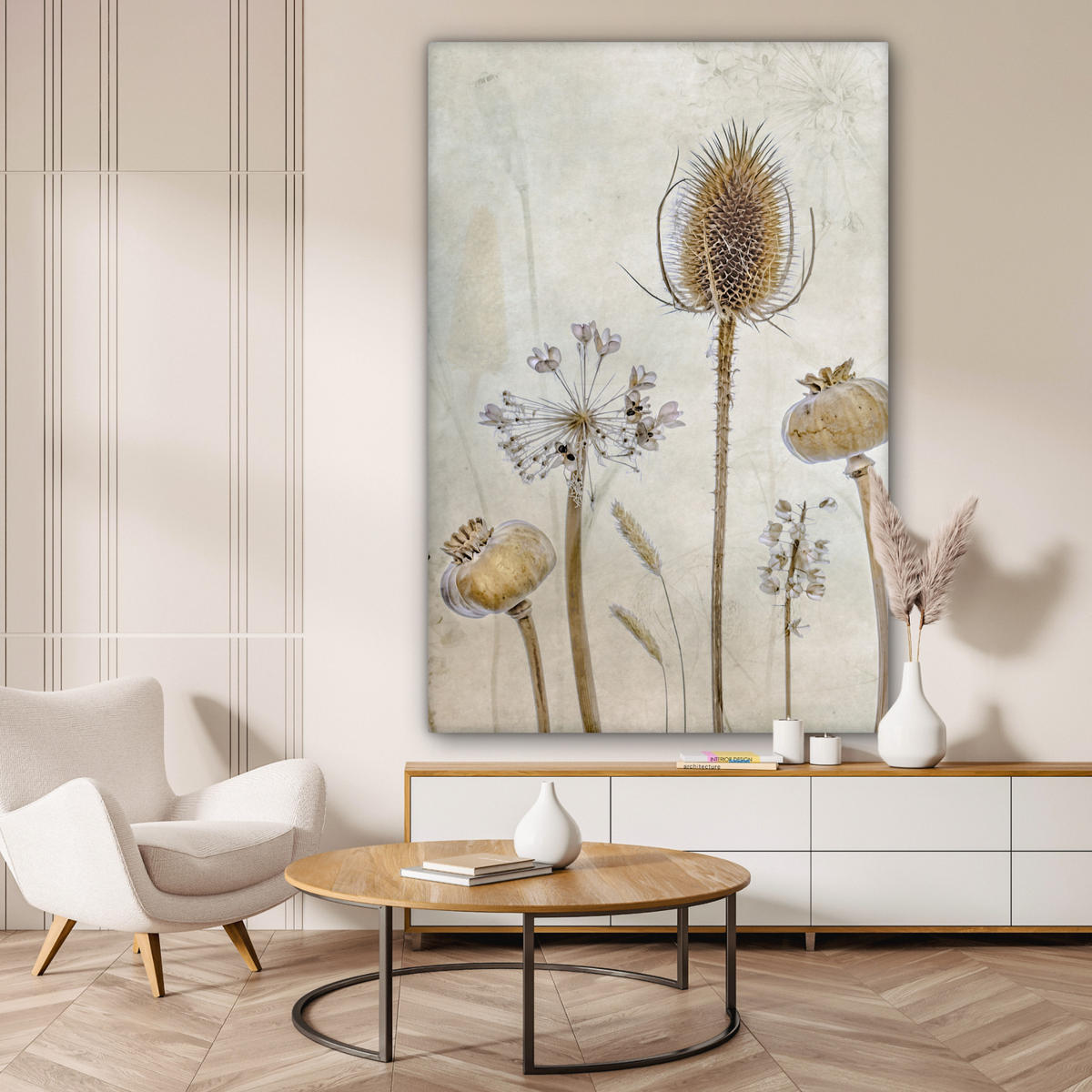 SLIKA NA PLATNU Tihožitje s cvetjem 90x140 cm - bež, tekstil (90/140cm) - MuchoWow