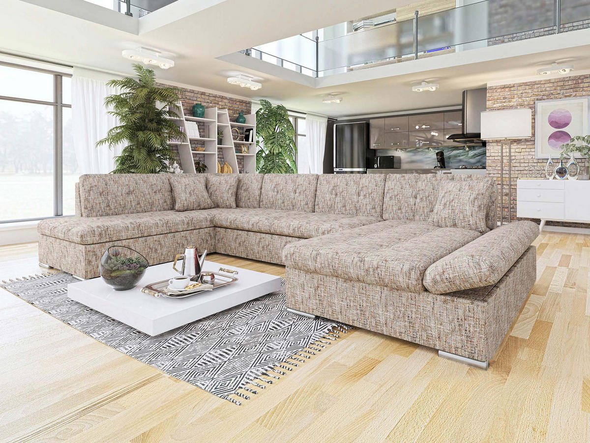 ECKSOFA Bergen Premium, Seite: Rechts - Silberfarben/Cappuccino, Holz/Textil (345/76/205cm) - MIRJAN24