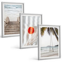 BILDER SET 3er Set - 40x60 cm Silberner Rahmen - Strandtreppe aus Holz, Urlaub - Silberfarben, Kunststoff (40/60cm) - TULUP