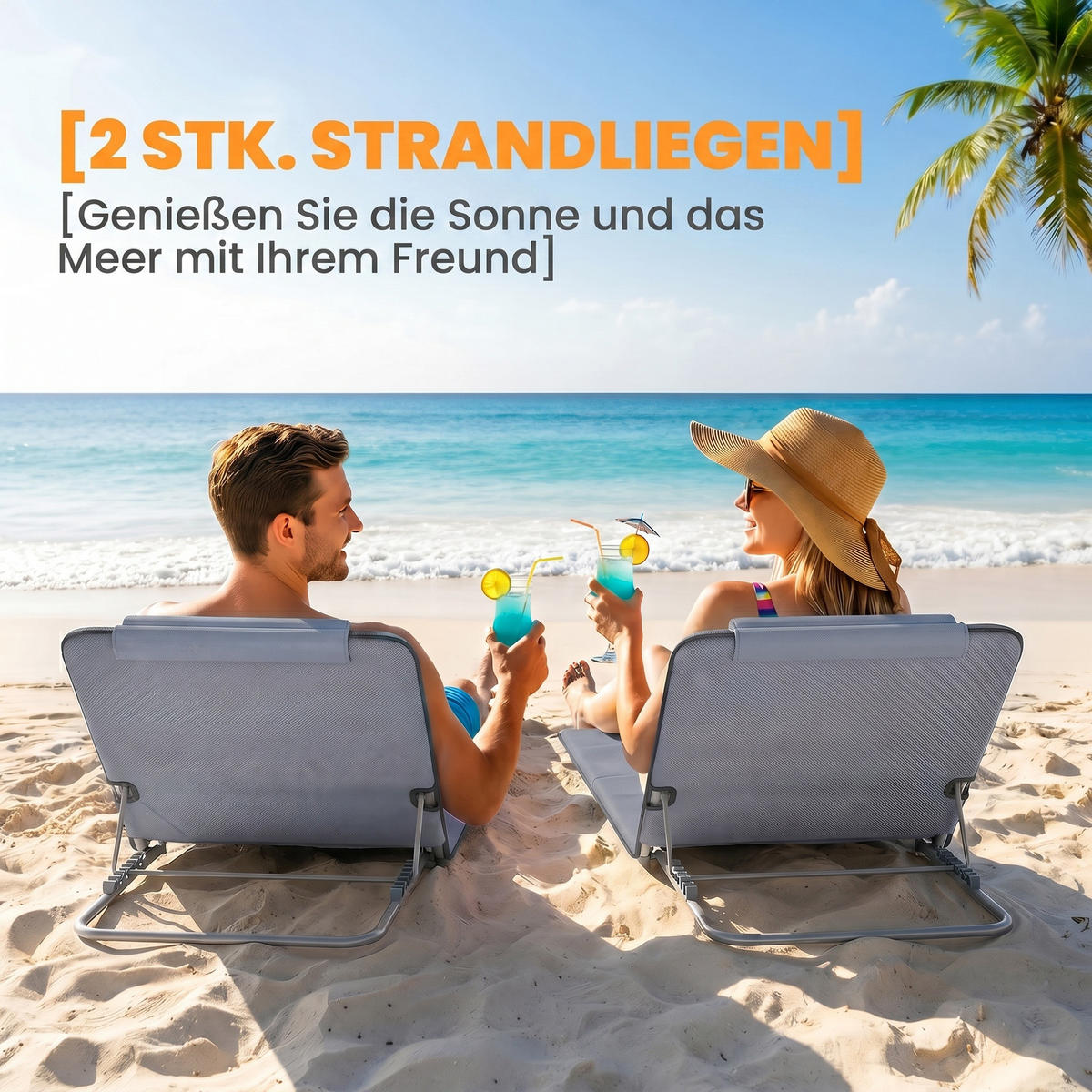 HÖHENVERSTELLBARE STRANDLIEGE, 134 x 48 x 33-43 cm, Stahl, Grau - Grau, Kunststoff (48/43/134cm) - Outsunny
