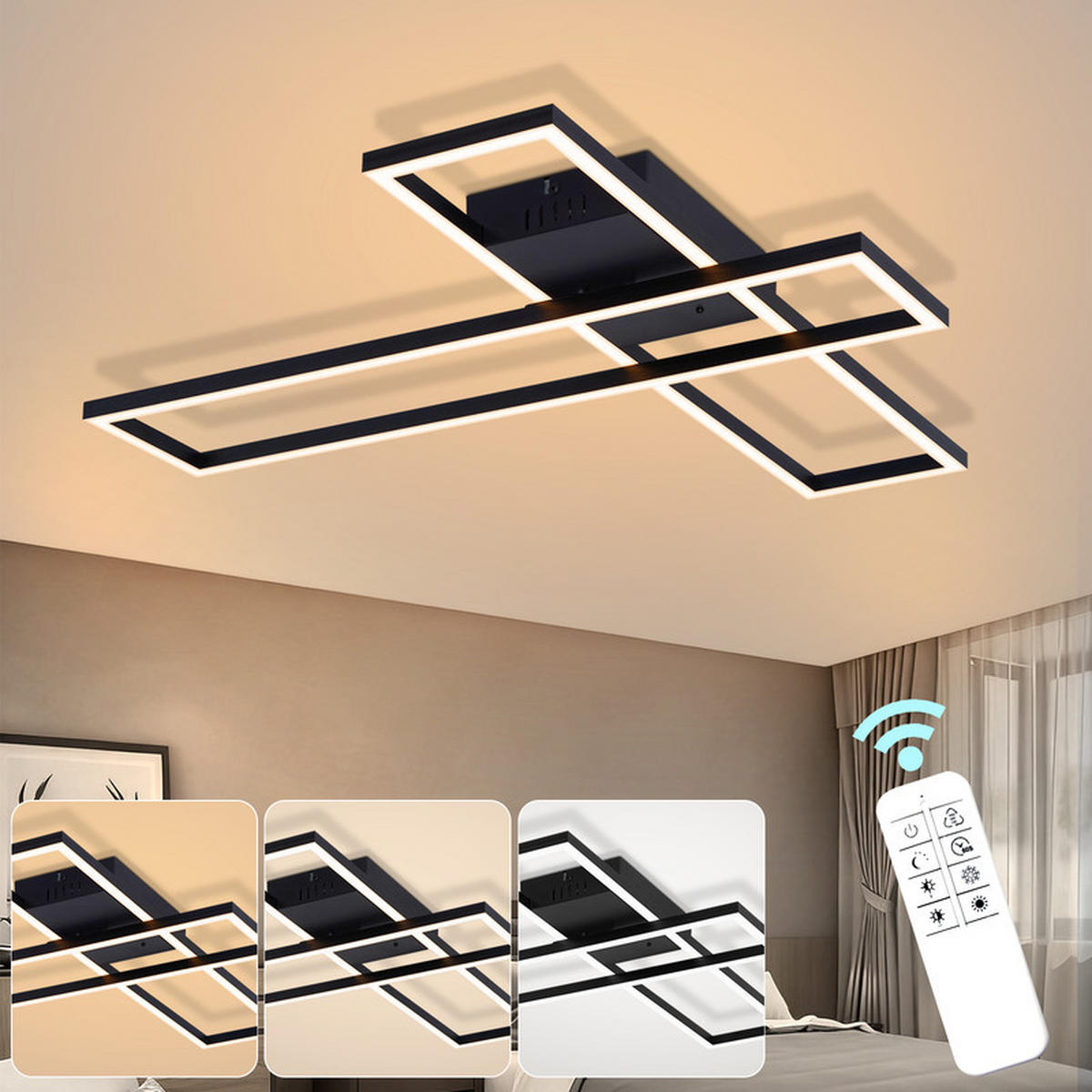 LED stropní svítidlo BURGDORF III 80/22/6 cm - černá, plast (80/22/6cm) - Nettlife